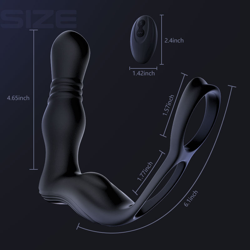 THOR 3-thrusting & 10-vibrating Dual cock rings Prostate Massager