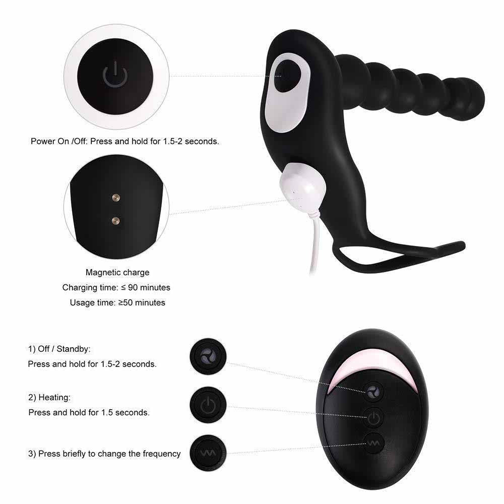 Male masturbation with posterior plug pulling bead stick - long size