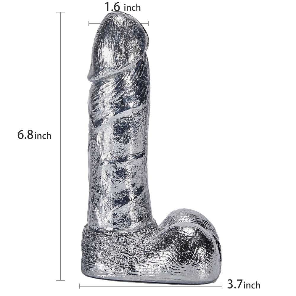 6.8-Inch Alloy Silver Pussy Anus Stimulation Dildo