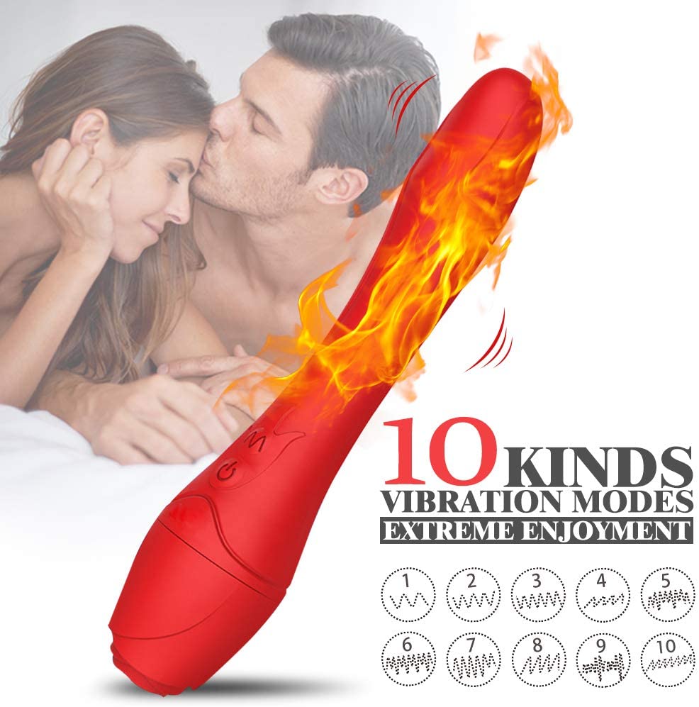 G Spot Vibrator Dildo with 10 Strong Rose Vibrator Roating Heating Modes for Quick Orgasm for Effortless Insertion Clitoris Nipple Vagina Massagers