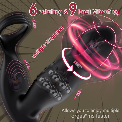 AcmeJoy 360° Rotating and Vibrating Anal Vibrator with Silicone Cock Ring