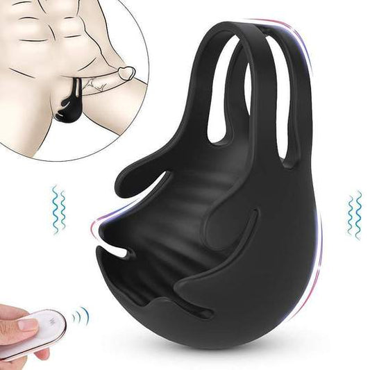 1.29-Inch 9-Speed Vibrating Penis Ring with Testicles Teaser