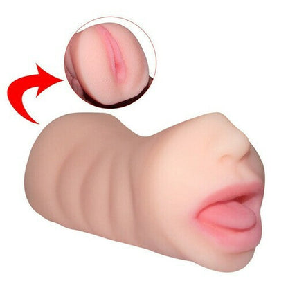 7.09“ Dual Holes Oral Sex Pussy Two Cock Rings Male Masturbators