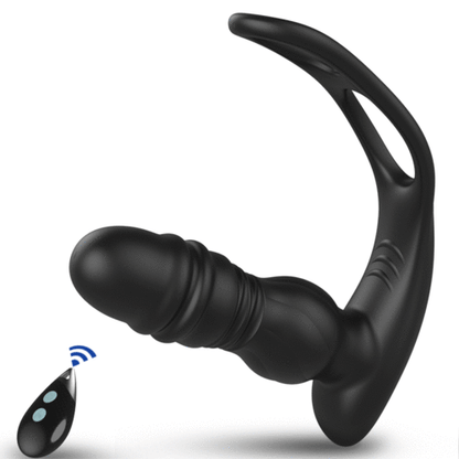 Acmejoy 7 Thrusting 7 Vibrating Dual Cock Ring Male Prostate Massager
