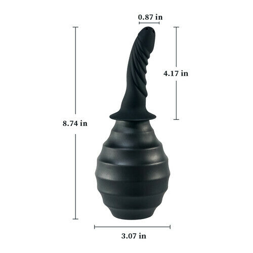 AcmeJoy Black Curved Tip Ribbed Bulb Anal Douche