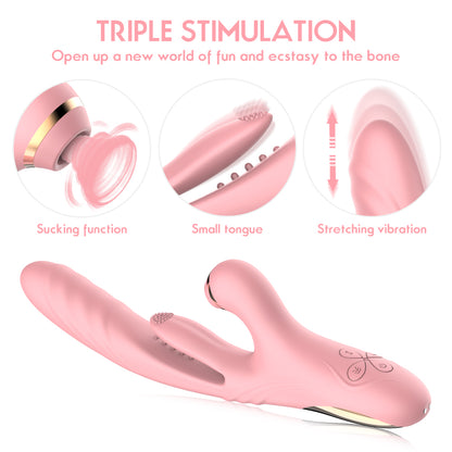 3-in 1 Suction & Thrusting Vibrator With Tongue For Clitoris & G-spot