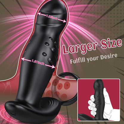 AcmeJoy 360° Rotating and Vibrating Anal Vibrator with Silicone Cock Ring