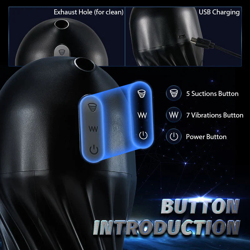 Black Cyclone 5 Vacunm Sucking 7 Vibration Modes Automatic Male Masturbation Cup