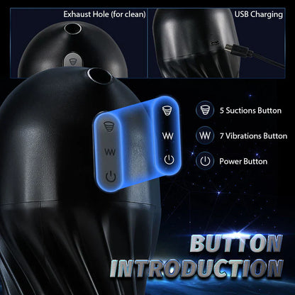 Black Cyclone 5 Vacunm Sucking 7 Vibration Modes Automatic Male Masturbation Cup