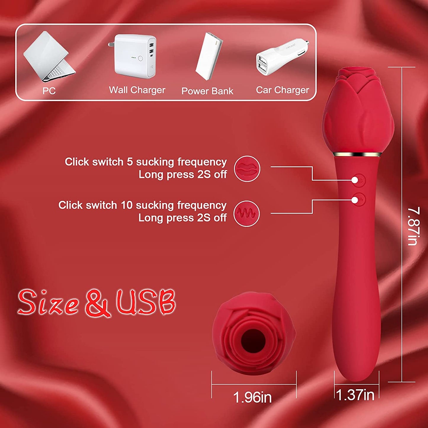 Rose Clitoral Sucking G Spot Vibrator, Clit Sucker Nipple Dildo Rabbit Vibrator with 5 Suction Patterns & 10 Strong Vibration