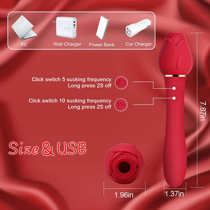 Rose Clitoral Sucking G Spot Vibrator, Clit Sucker Nipple Dildo Rabbit Vibrator with 5 Suction Patterns & 10 Strong Vibration