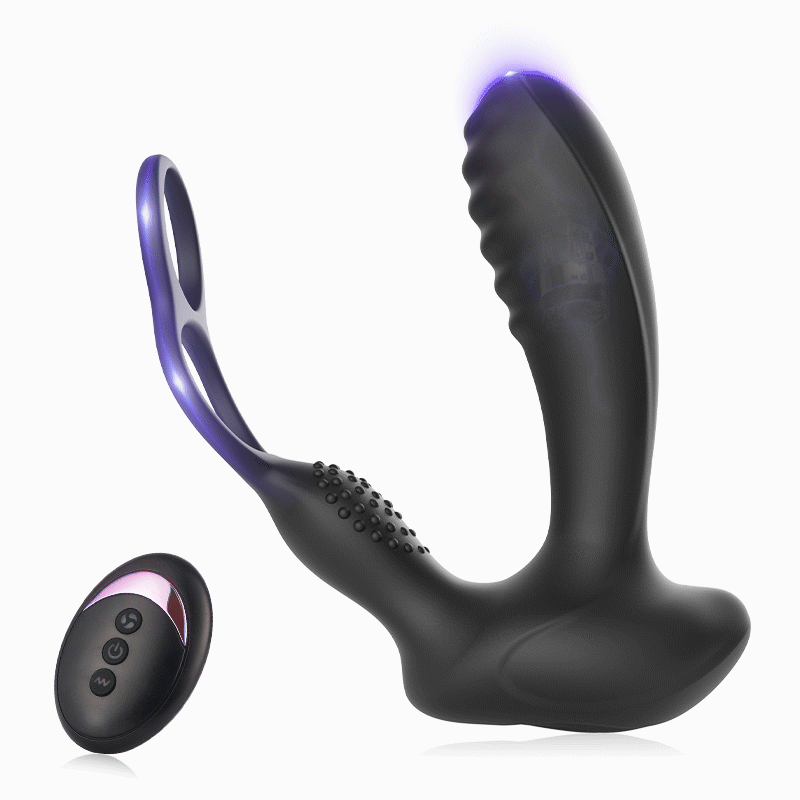 10 Vibrations Heating Function Remote Control Anal Plug with Dual Cock