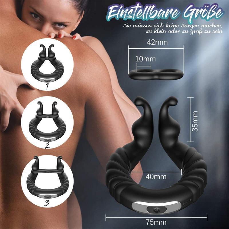Vibrating Dual Penis Ring, Dildo Vibrator Stretchy Cock Ring Longer Ha