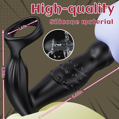 AcmeJoy 360° Rotating and Vibrating Anal Vibrator with Silicone Cock Ring
