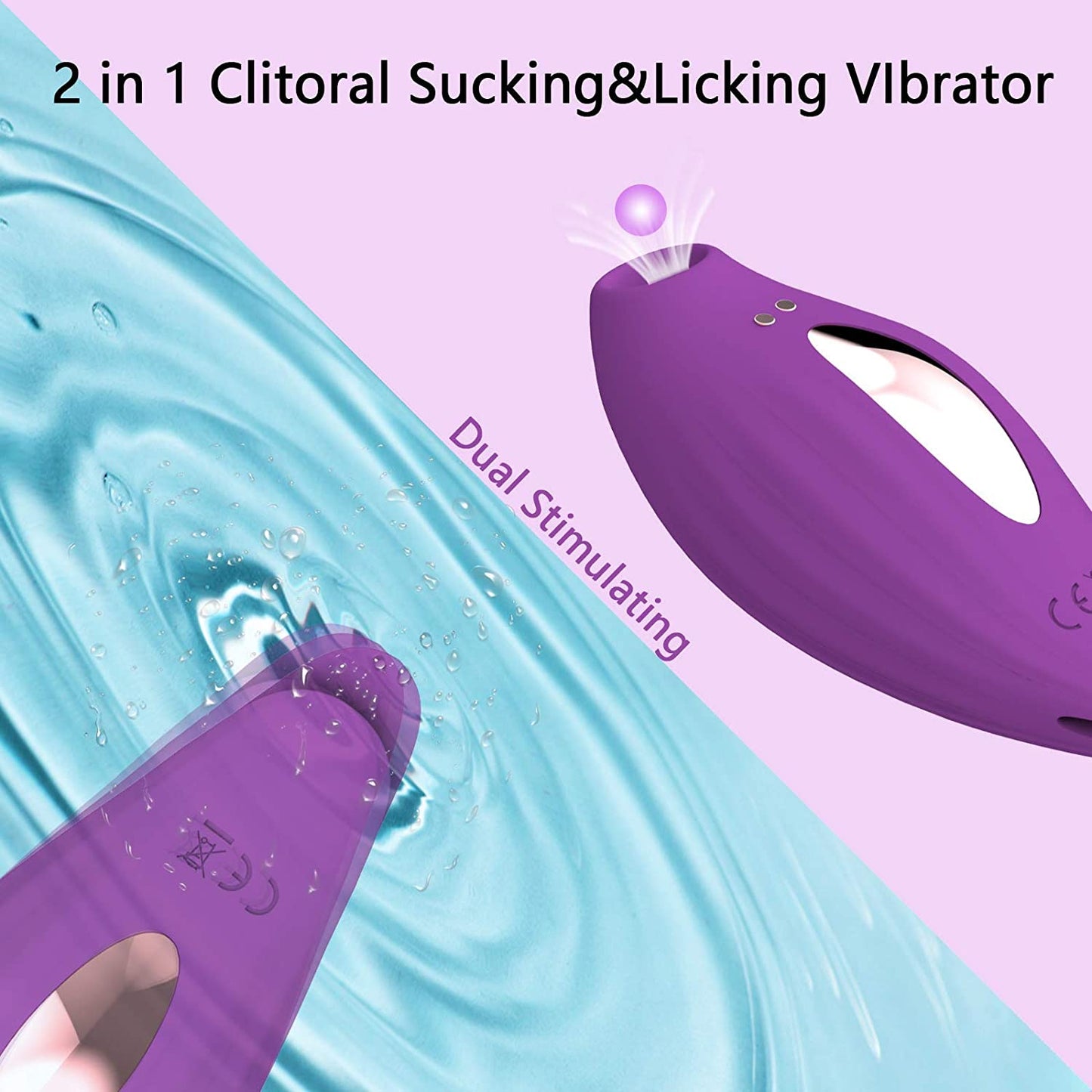 Clitoral Sucking Licking Vibrator with 10 Powerful Vibrations 5 Intensity Suctions, 2 in 1 Waterproof Clit Sucker Nipple Stimulator